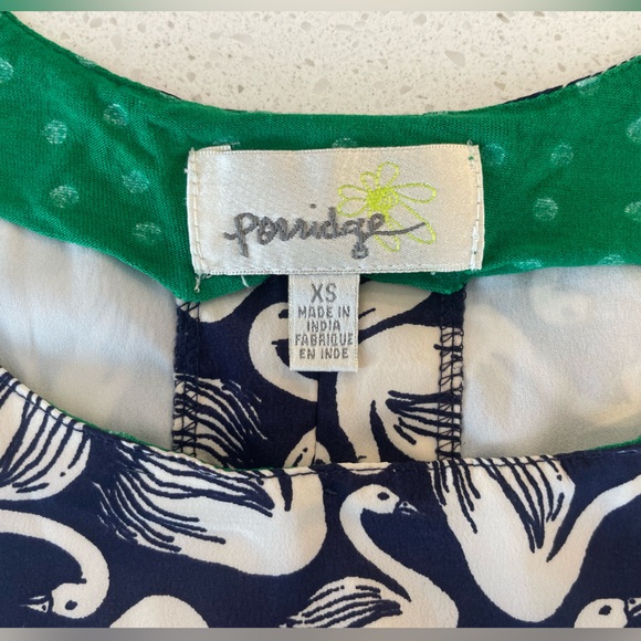 Anthropologie Porridge Open Back Blue & White Swan Print Top GUC - Picture 8 of 9